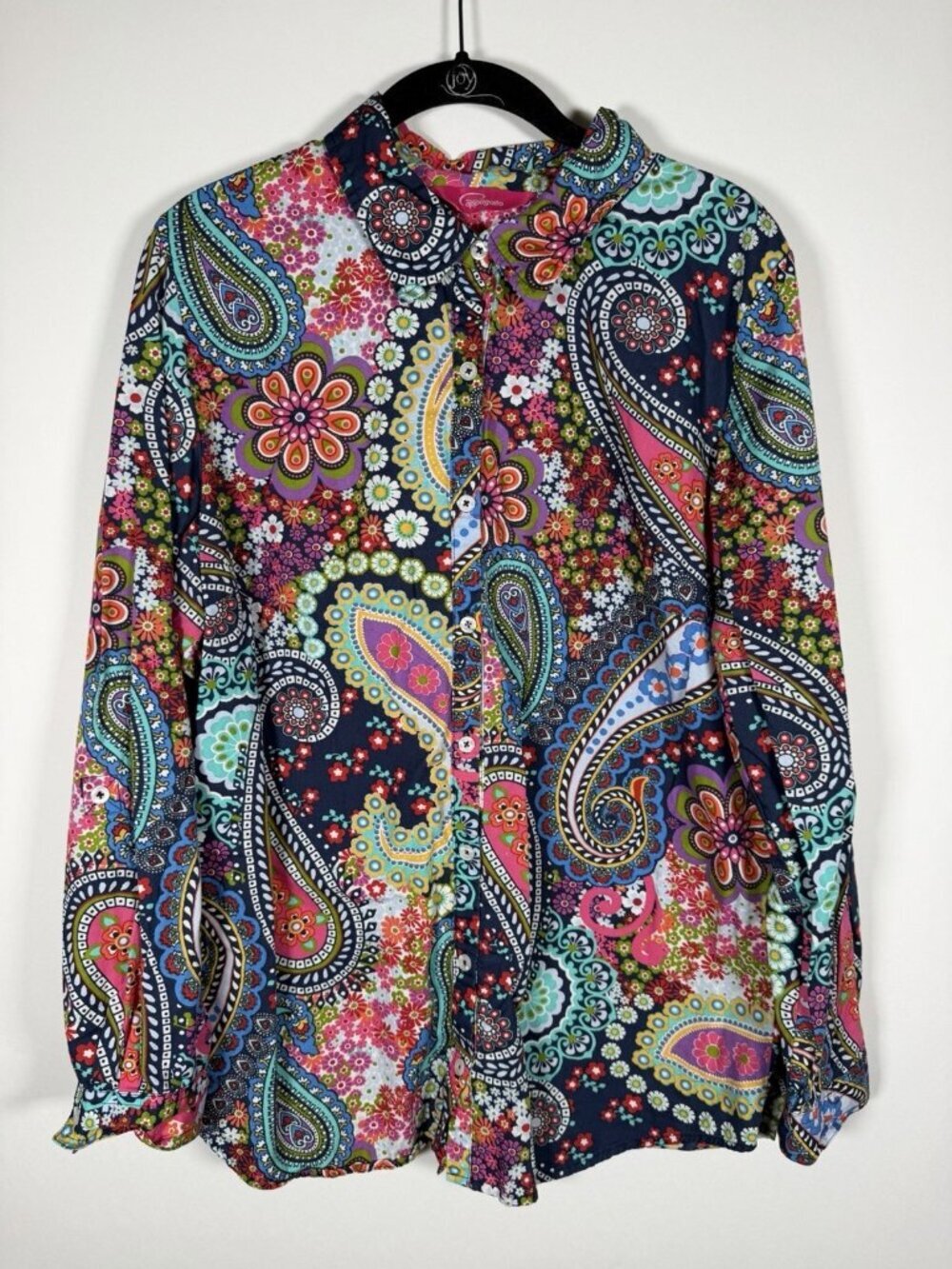Pappagallo Y2K colorful paisley collared preppy button-up bohemian shirt L